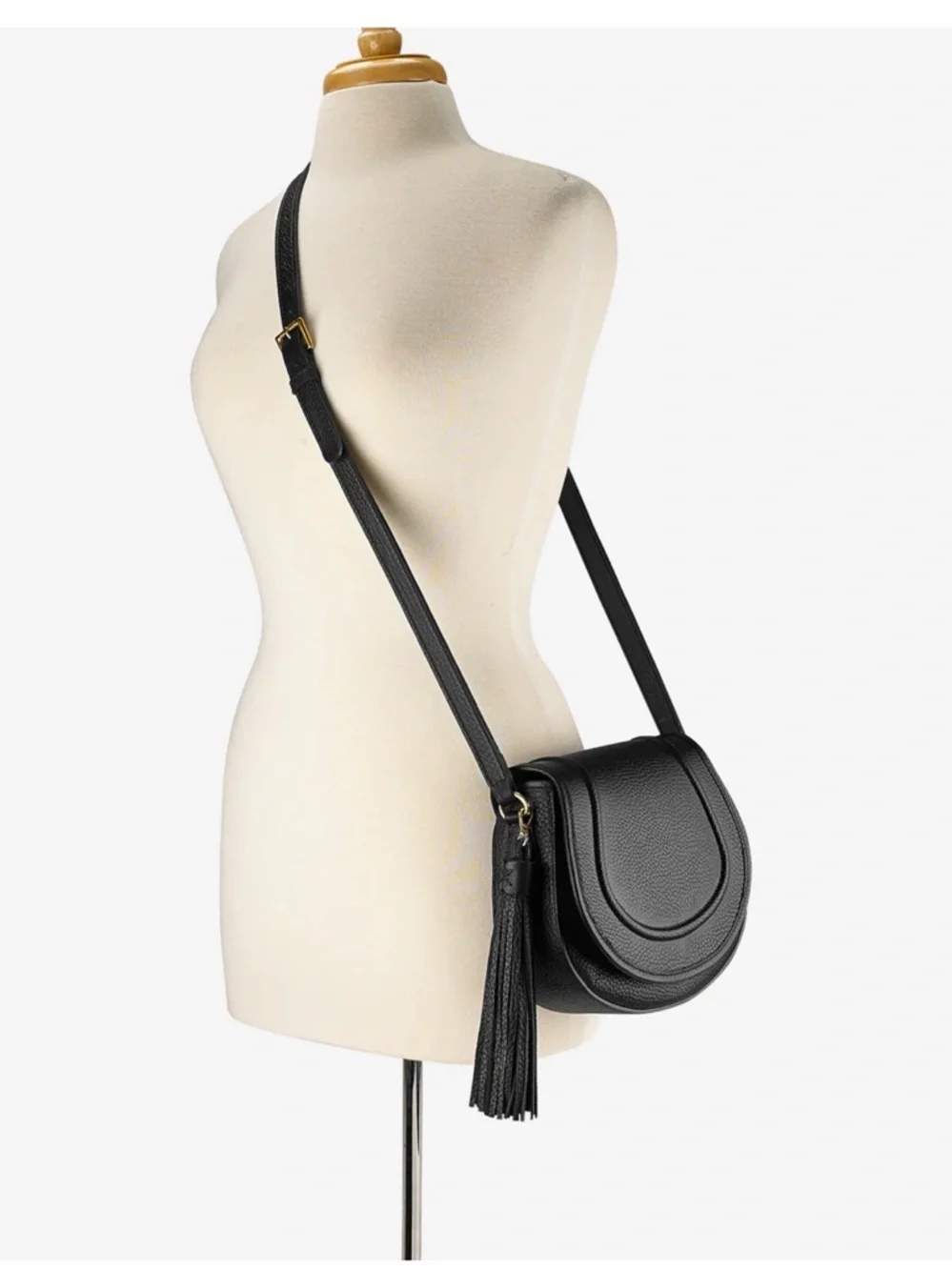 Gigi New York Cross Grain Leather Black Saddle Bag